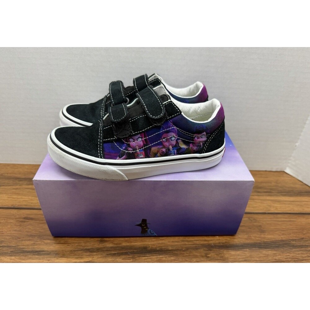 VANS Old Skool V KPop Demon Hunters Black/Purple Hook & Loop Kids US 2.5